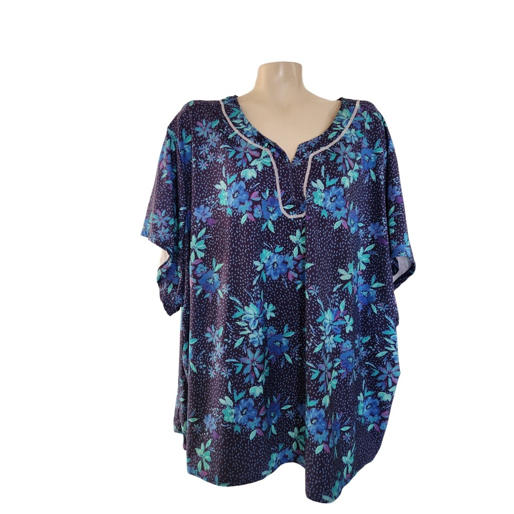 Swimsuits For All Blue Floral Swim Cover Up Top Kaftan Plus size 40 beach casual